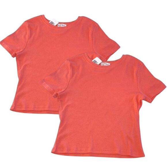 Derek Heart Women’s Cropped Short Sleeve Ribbed Top Shirt 2-Pack Size L - Picture 1 of 3